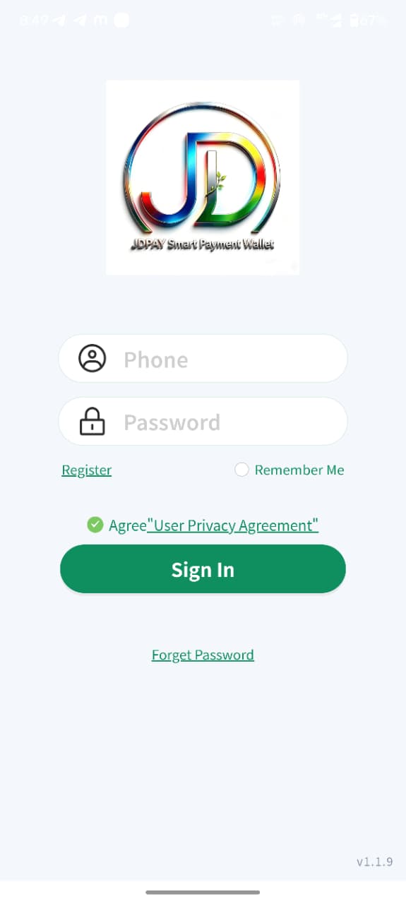 JDPay login screen